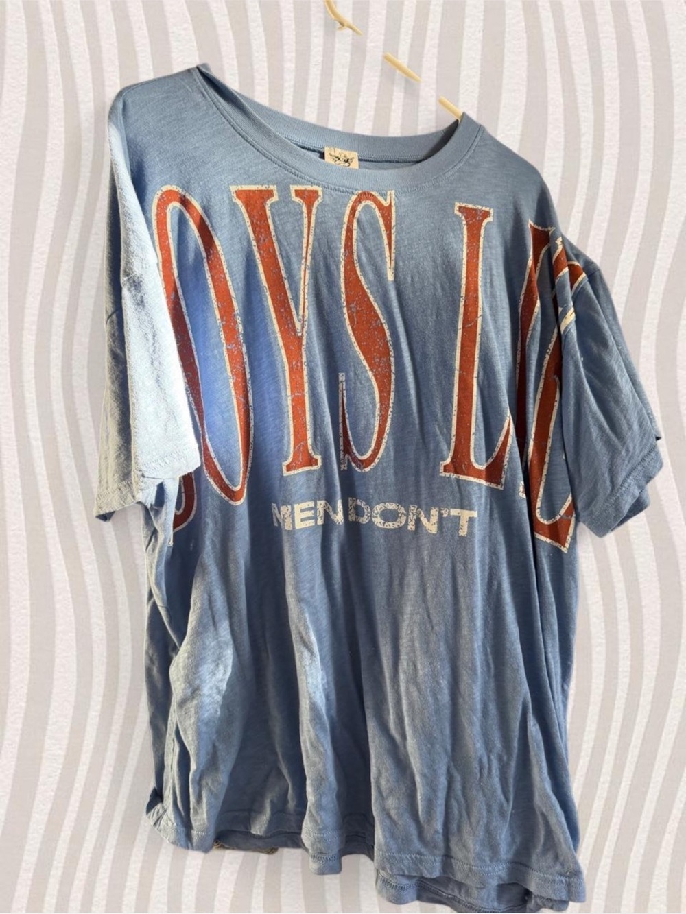 Boys Lie Short Sleeve Graphic Tee - Light Blue with Rust-Orange Letters